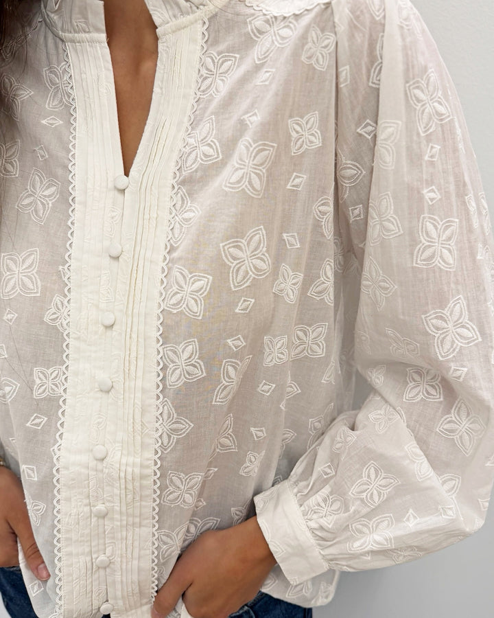 Ladji Split Neck Long Sleeve Blouse