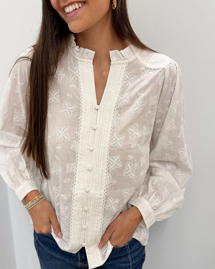 Ladji Split Neck Long Sleeve Blouse