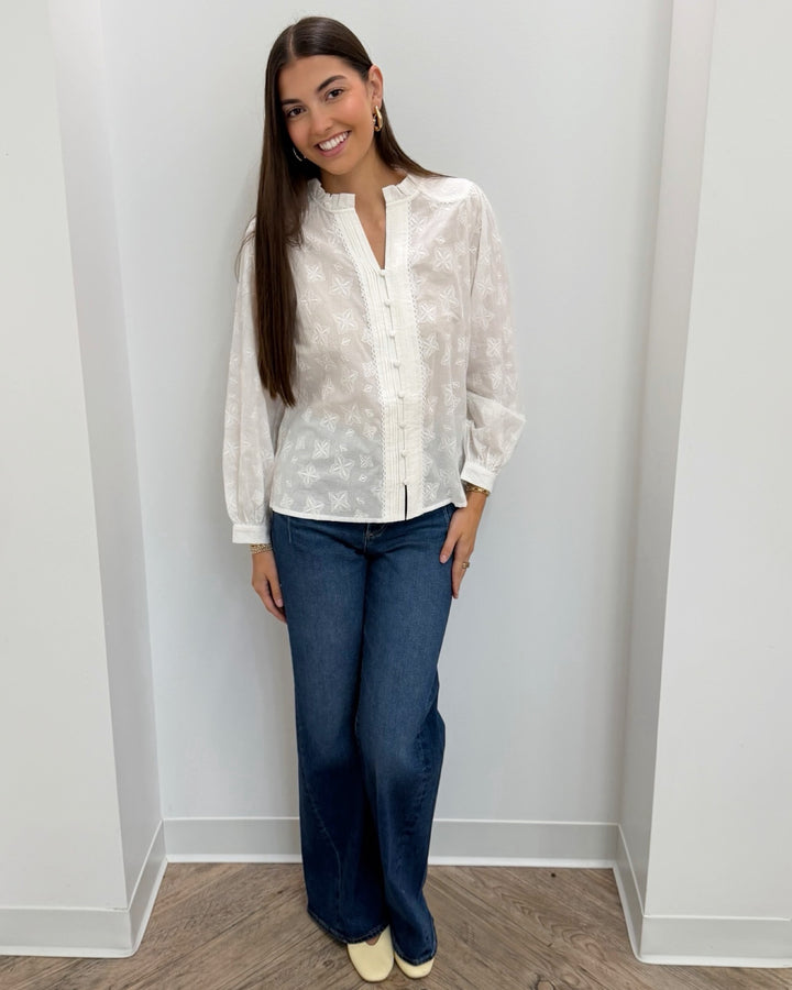 Ladji Split Neck Long Sleeve Blouse
