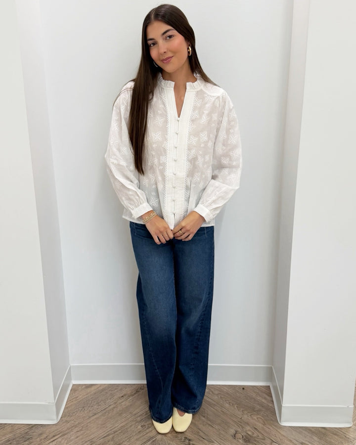 Ladji Split Neck Long Sleeve Blouse