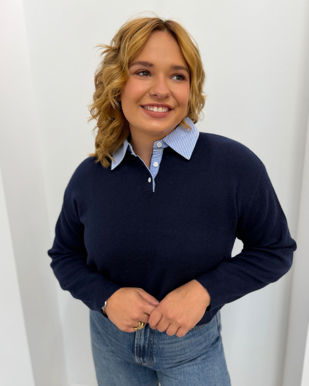 Paulin Long Sleeve Knit with Collared Neckline