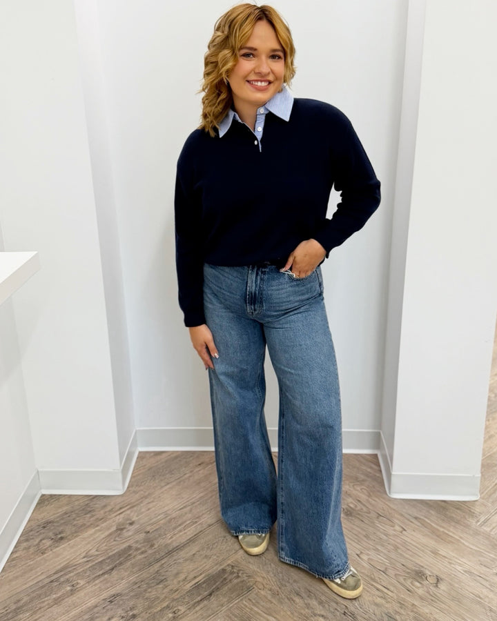 Paulin Long Sleeve Knit with Collared Neckline