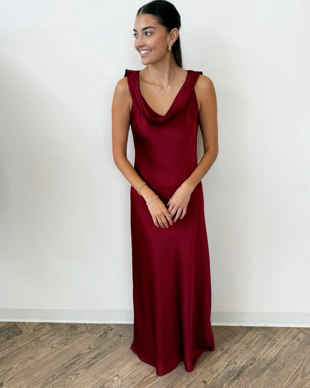Mireya Satin Cowl Neck Dress