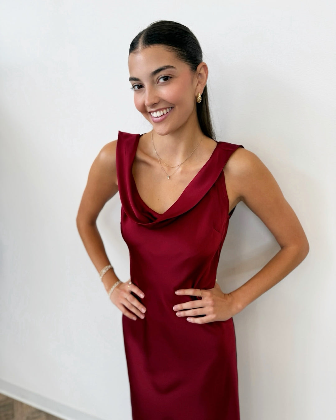 Mireya Satin Cowl Neck Dress