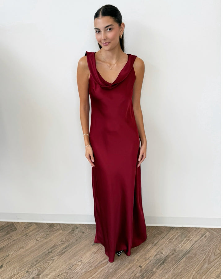 Mireya Satin Cowl Neck Dress
