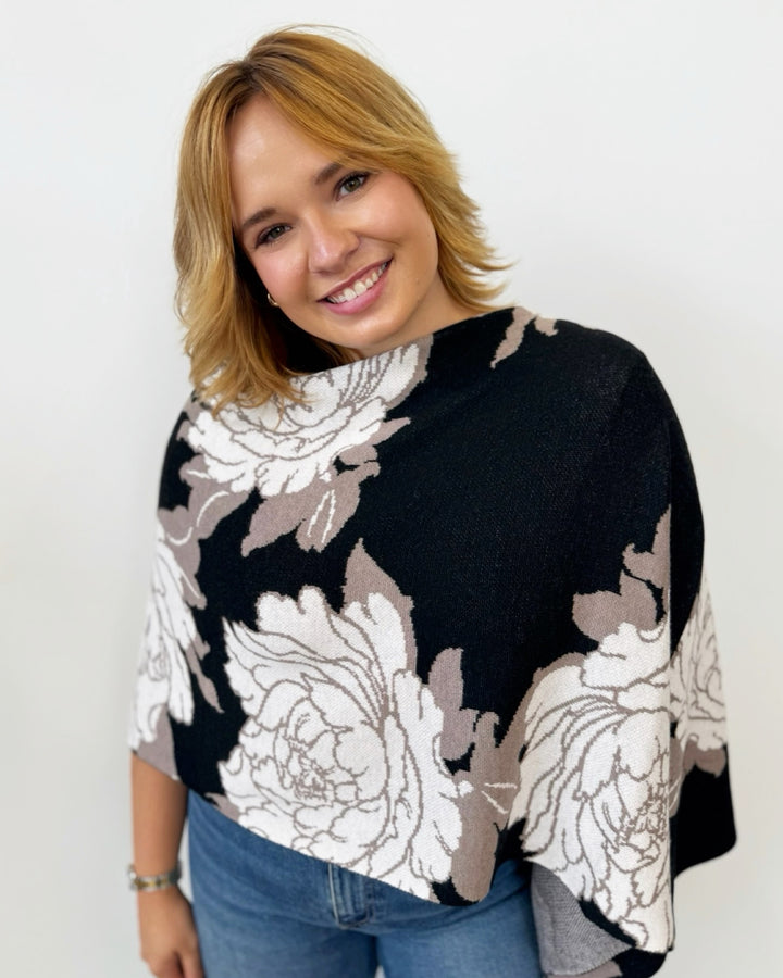 Eden Poncho with Floral Stitching
