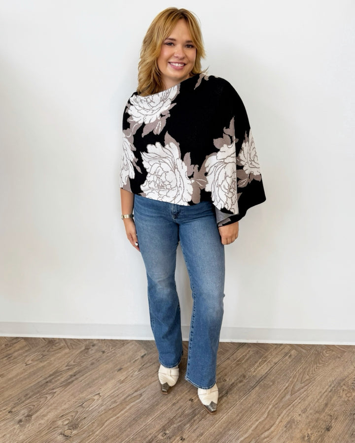 Eden Poncho with Floral Stitching