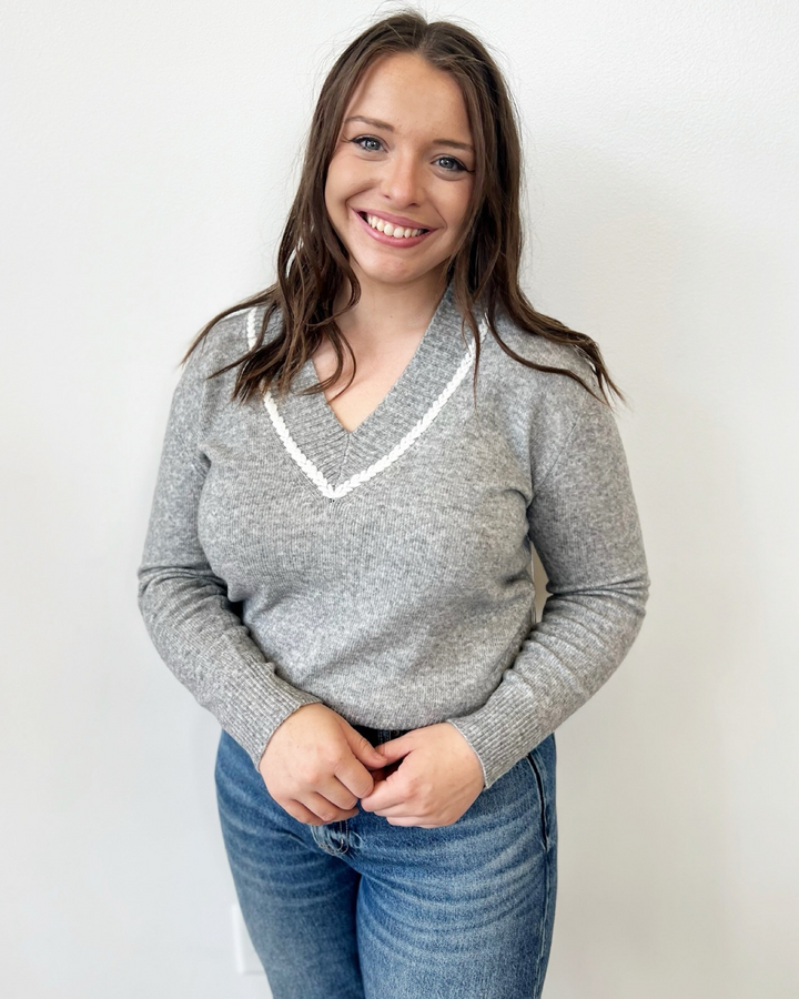 Serena V Neck Knit with Stitch Detail