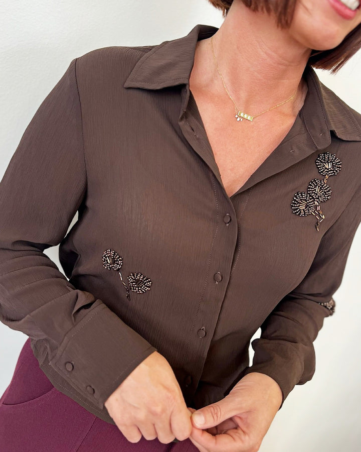 Chelsi Embellished Sheer Long Sleeve Blouse