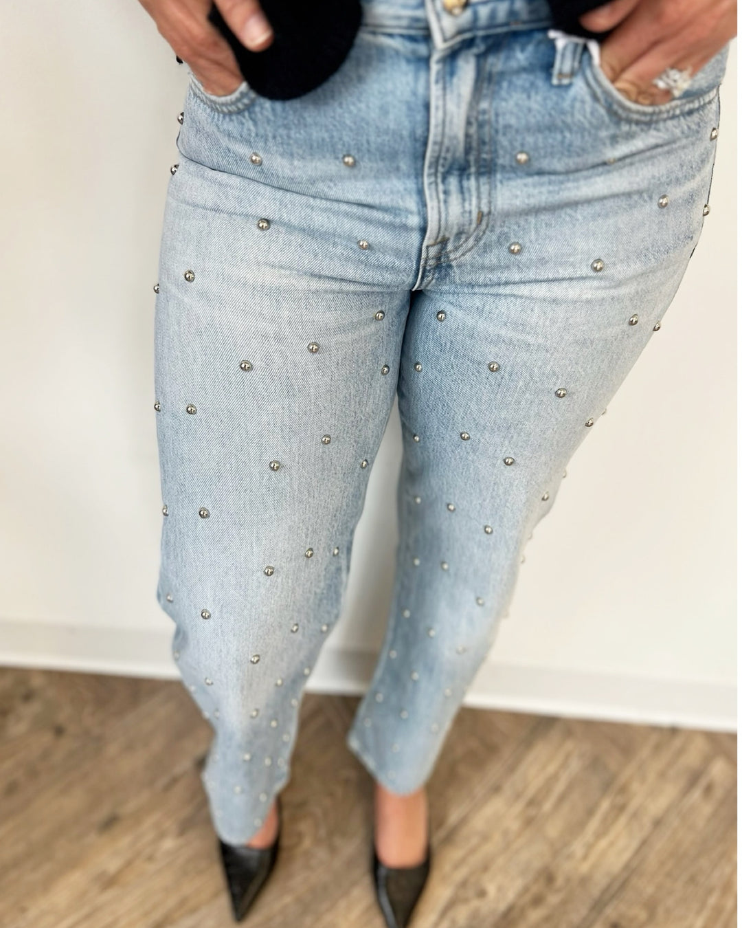 Coldette Mid Rise Studded Denim