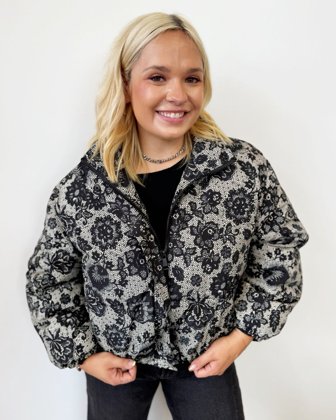 Juliette Floral Lace Printed Puffer Coat
