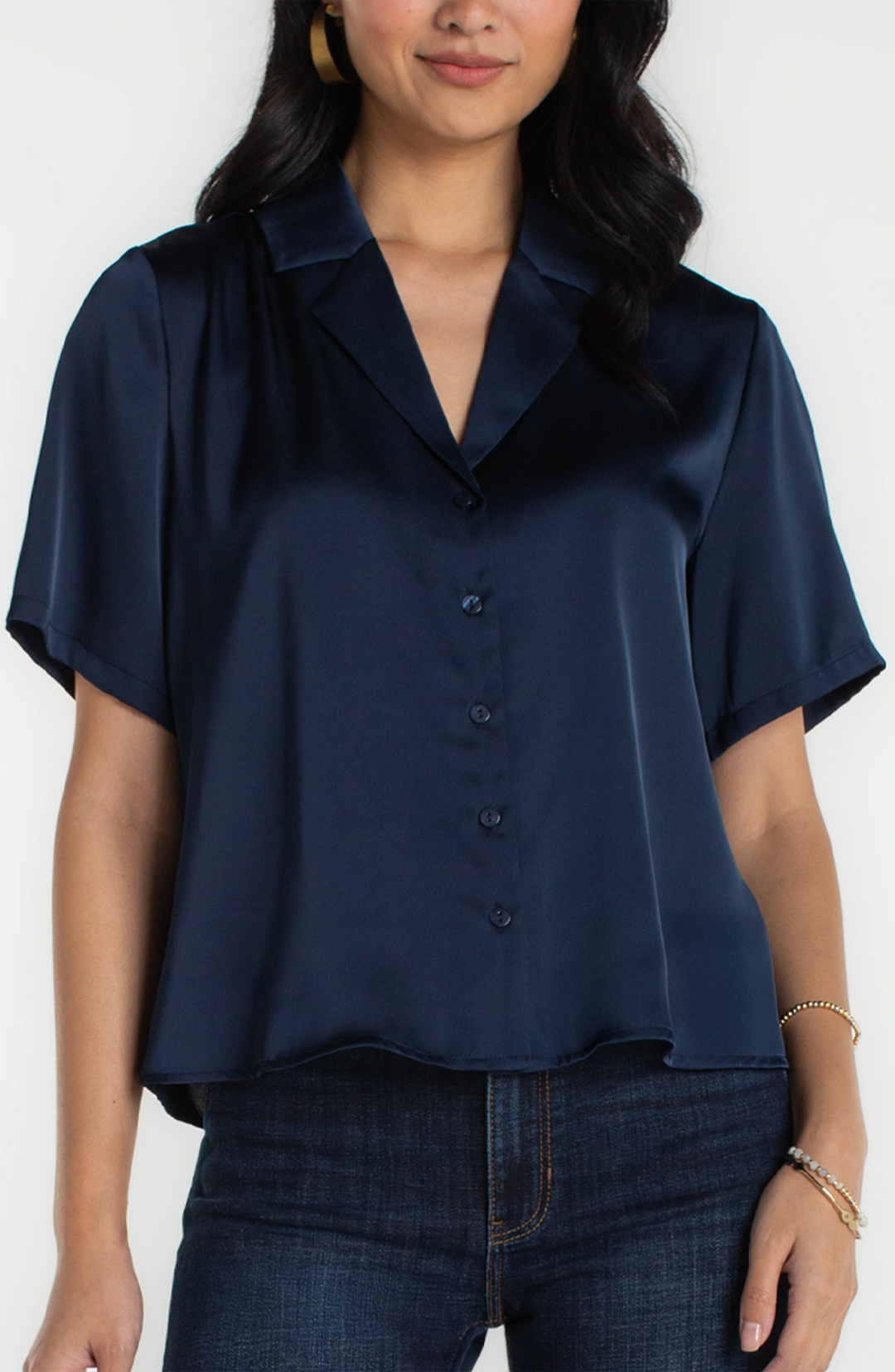 Liverpool Short Sleeve Camp Collar Blouse