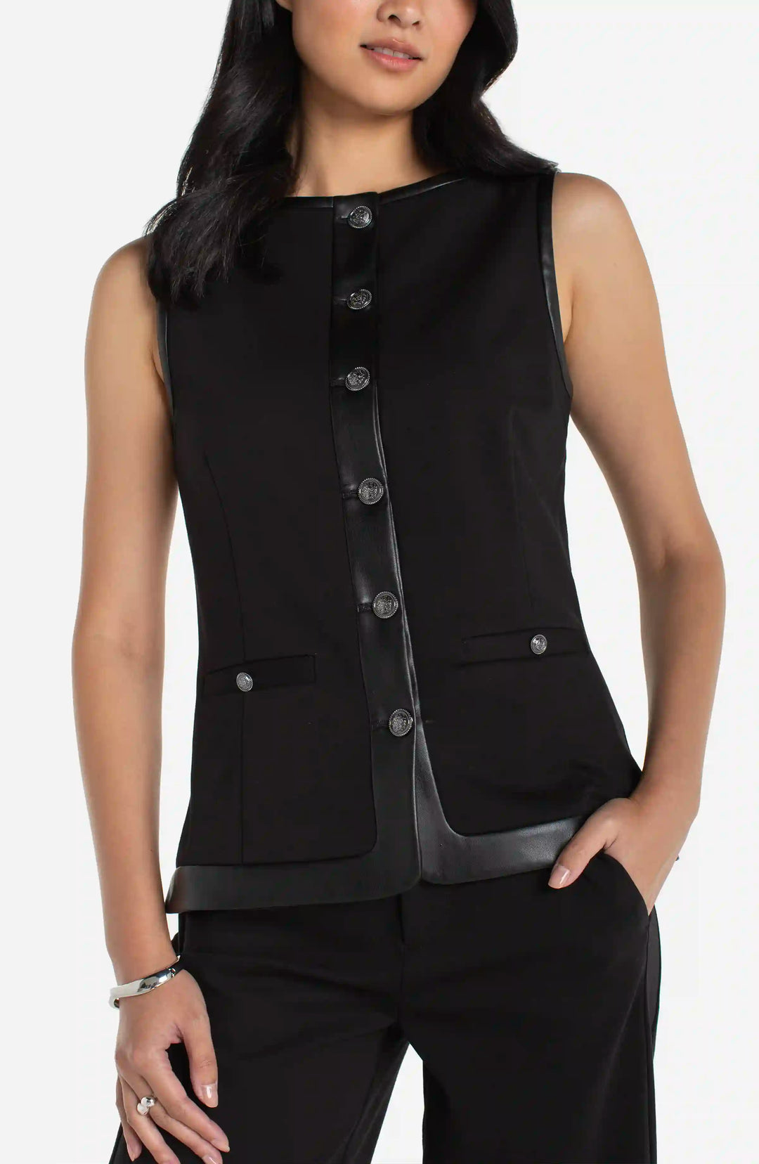 Liverpool Boatneck Vest with Faux Leather Trim