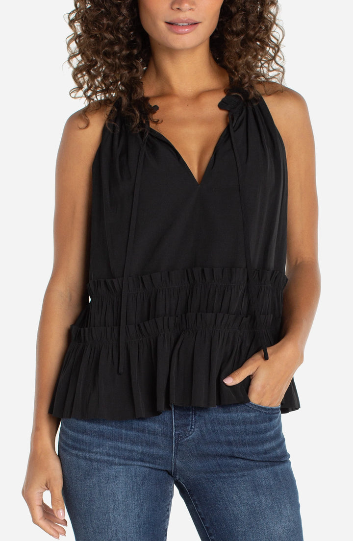 Liverpool Sleeveless Woven Top with Ruffles