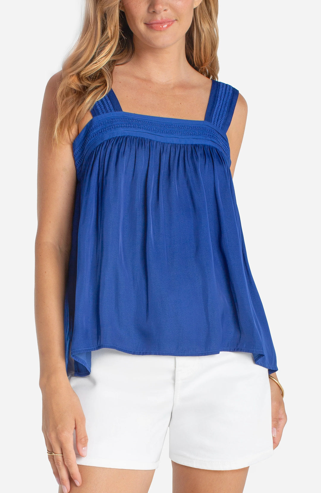Liverpool Sleeveless Woven Top with Pintuck Straps
