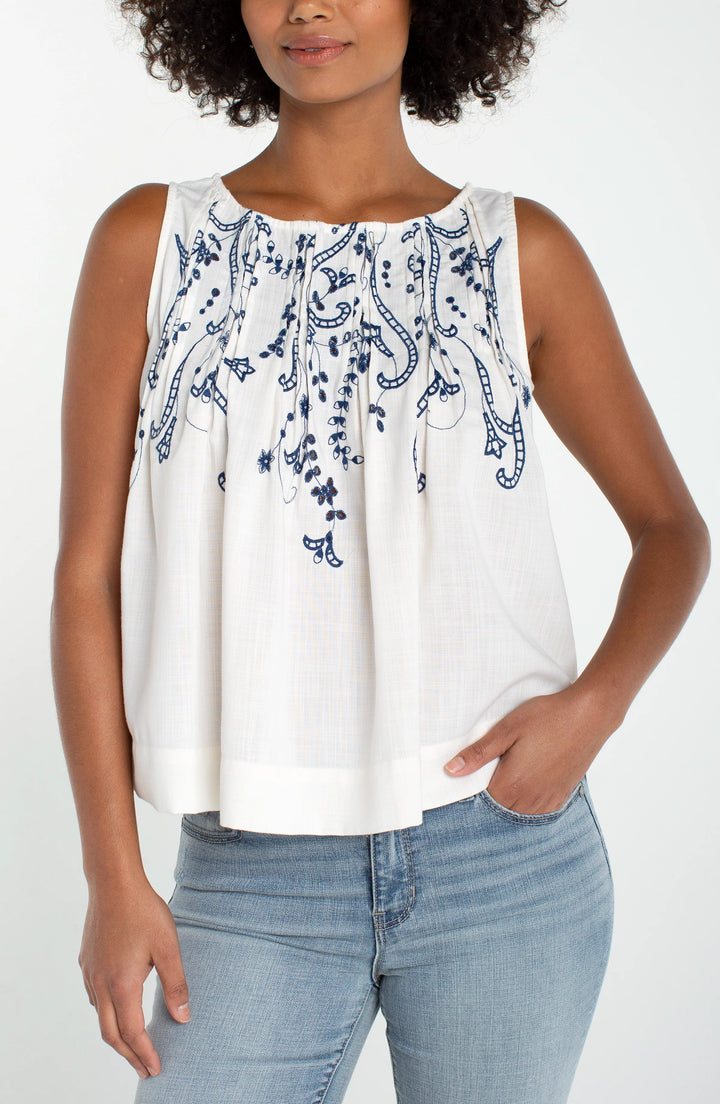 Liverpool Sleeveless Boatneck Woven Top