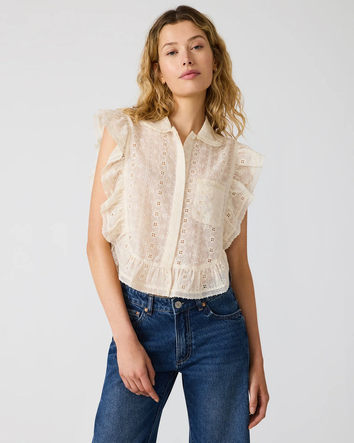 Steve Madden Adeline Eyelet Button Up Top