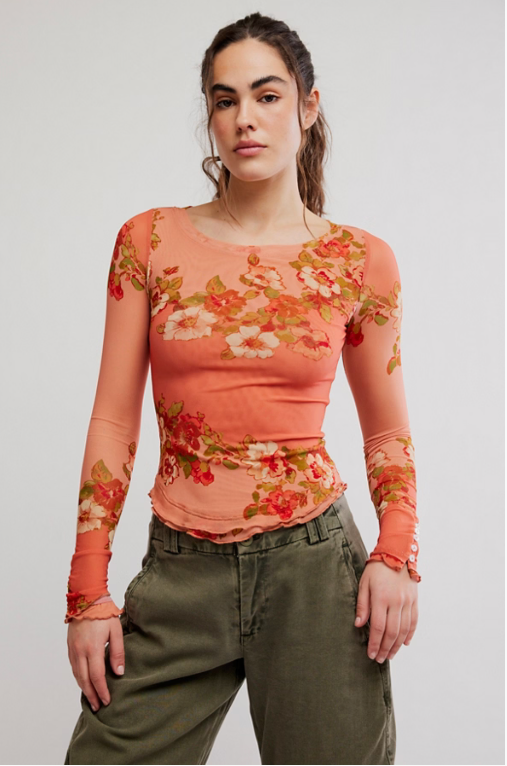 Free People Lilly Printed Long Sleeve Top
