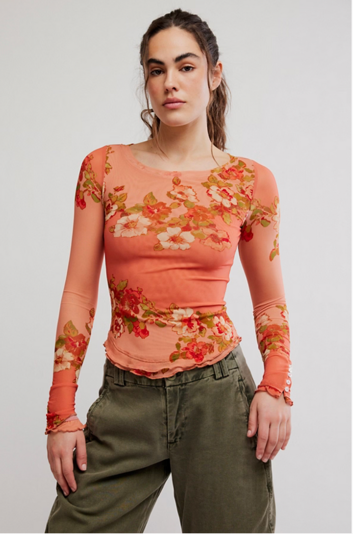 Free People Lilly Printed Long Sleeve Top