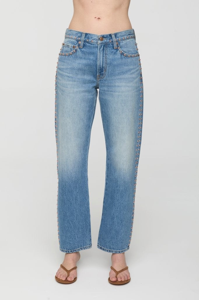 Pistola Lexi Mid Rise Bowed Straight Leg Denim in Star Studded
