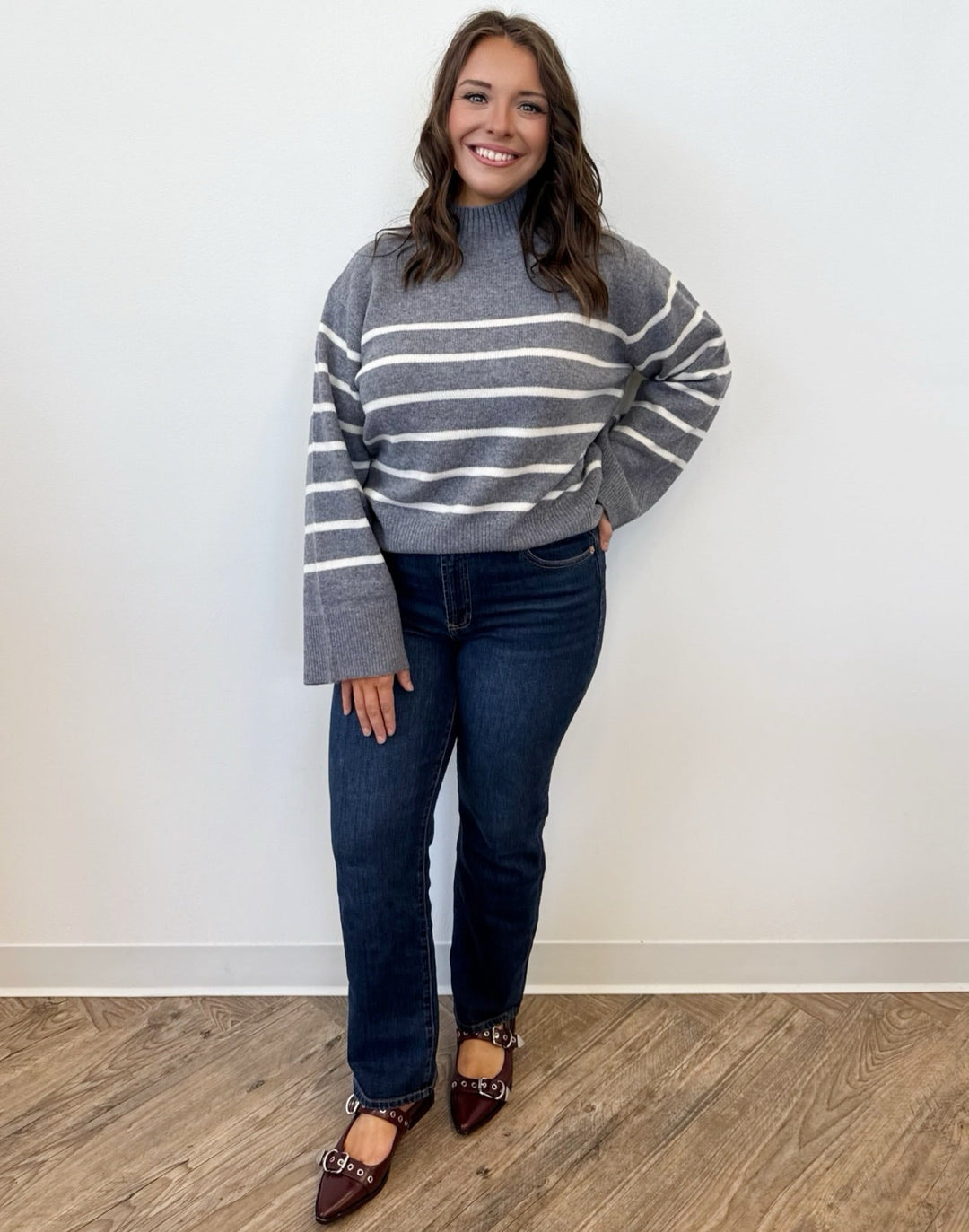 Aida Striped Mock Neck Sweatersweater