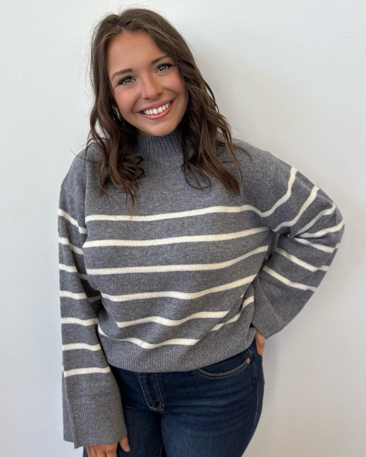 Aida Striped Mock Neck Sweatersweater