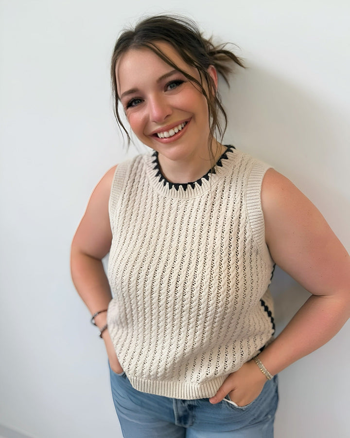 Annely Sleeveless Knit with Contrast Stitchingknit top