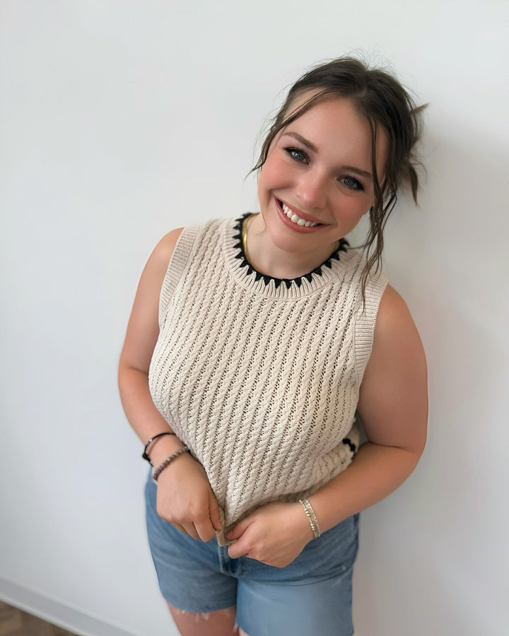 Annely Sleeveless Knit with Contrast Stitchingknit top