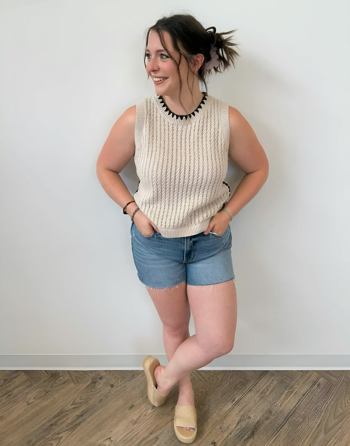 Annely Sleeveless Knit with Contrast Stitchingknit top