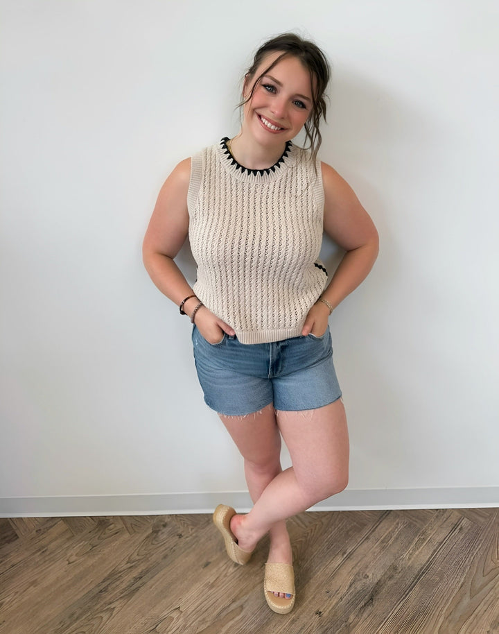 Annely Sleeveless Knit with Contrast Stitchingknit top