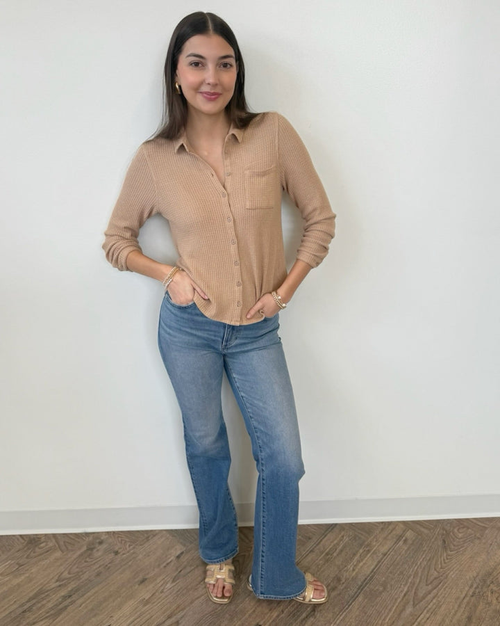 Baylor Waffle Knit Button Down Topbutton down shirt