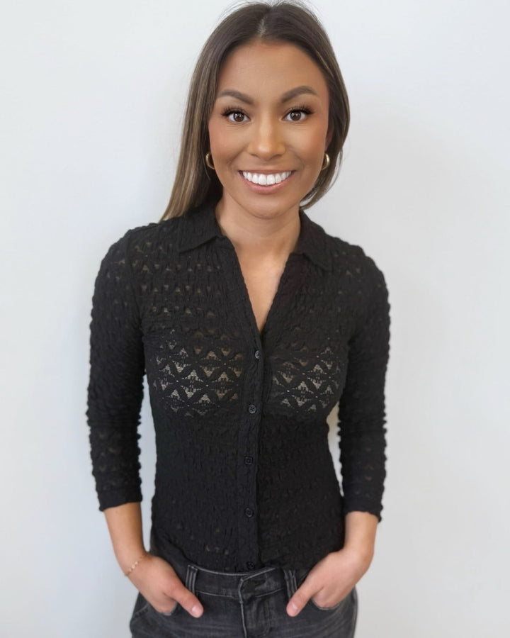 Bea Long Sleeve Lace Button Up Toptop