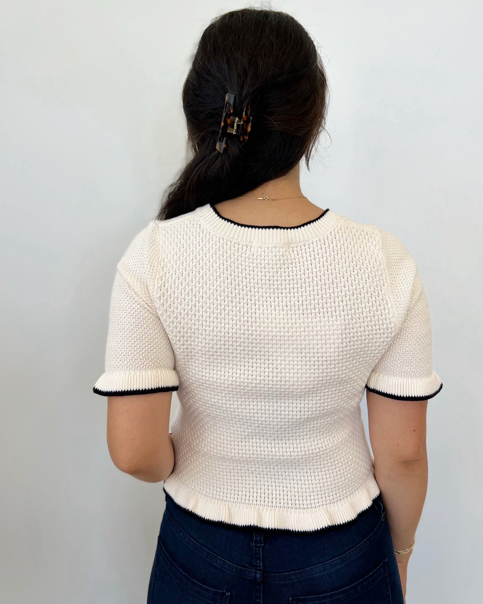 Beatrice Short Sleeve Mixed Knit TopTop