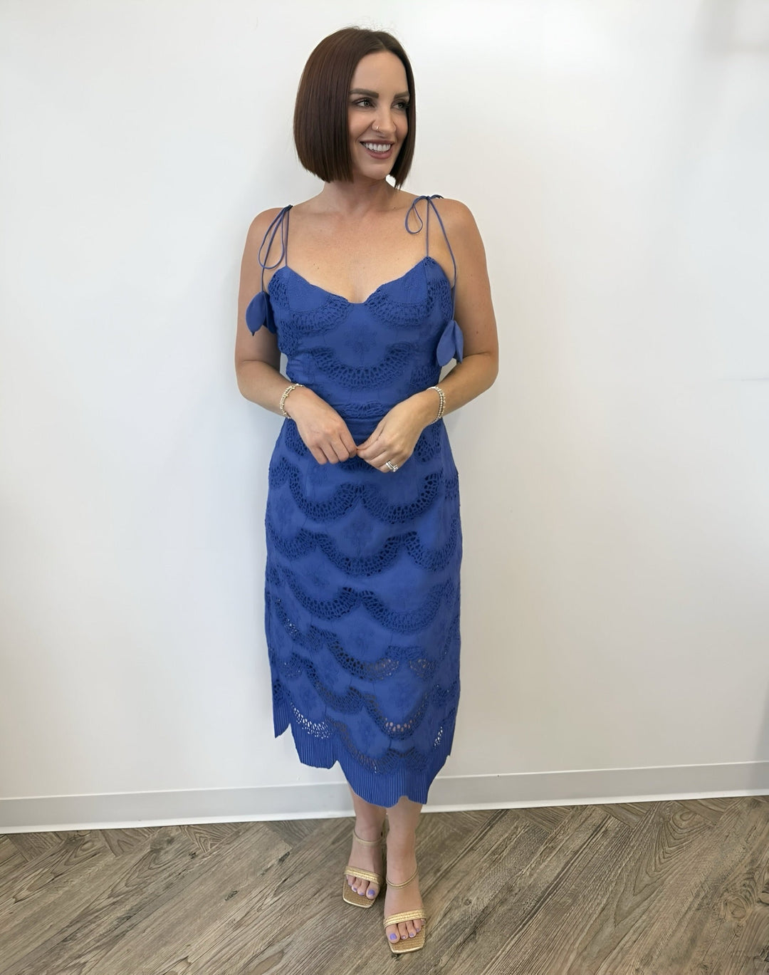 Bellamy Crochet Embroidered Midi Dress Royal Blue / Medium Bellamy Crochet Embroidered Midi Dress Royal Blue / Medium