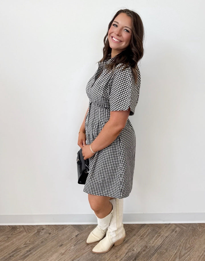 Belly Gingham Shirt DressMini Dress