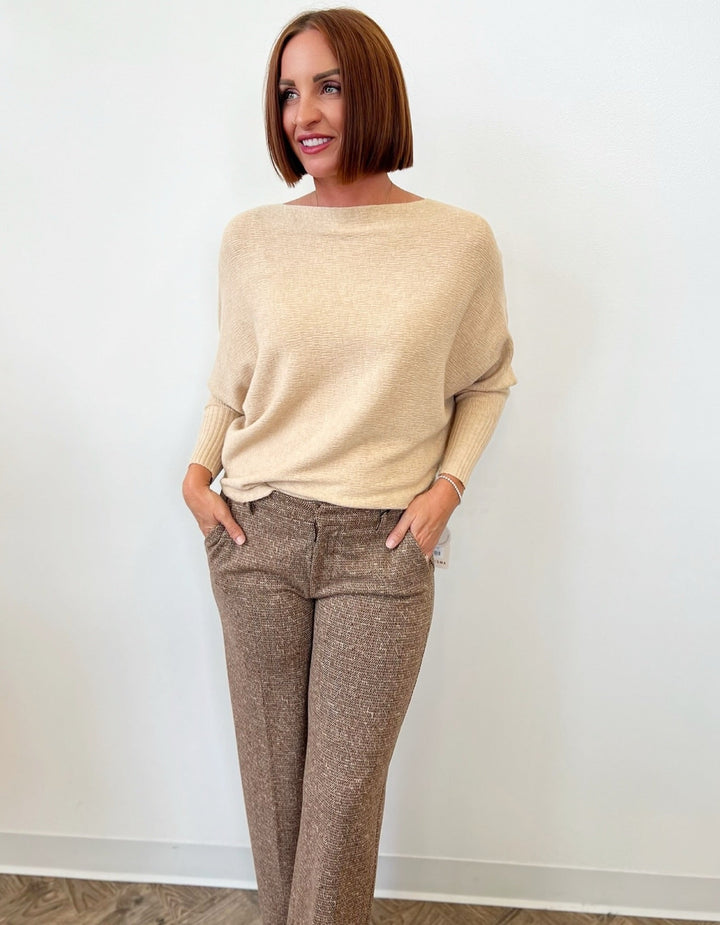 Besette Long Sleeve Knit with Boat Neckline