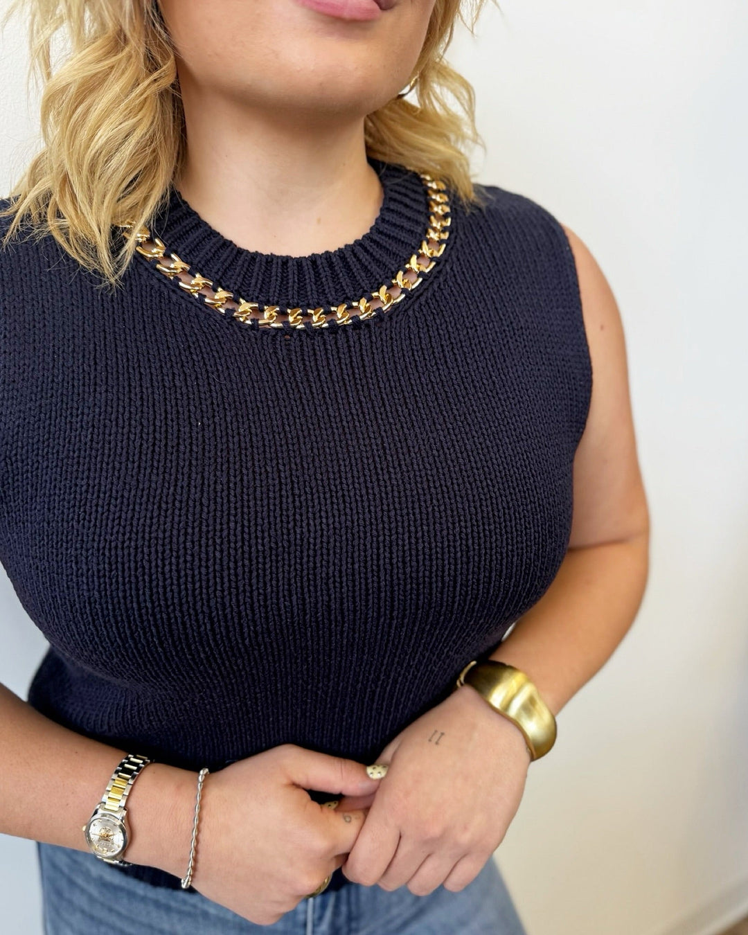 Blase Knit Tank with Chain Detailsleeveless knit