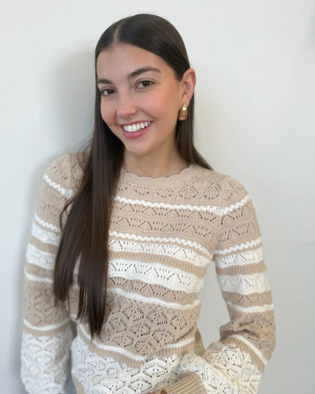 Blythe Long Sleeve Knit with Scalloped Trimlong sleeve knit