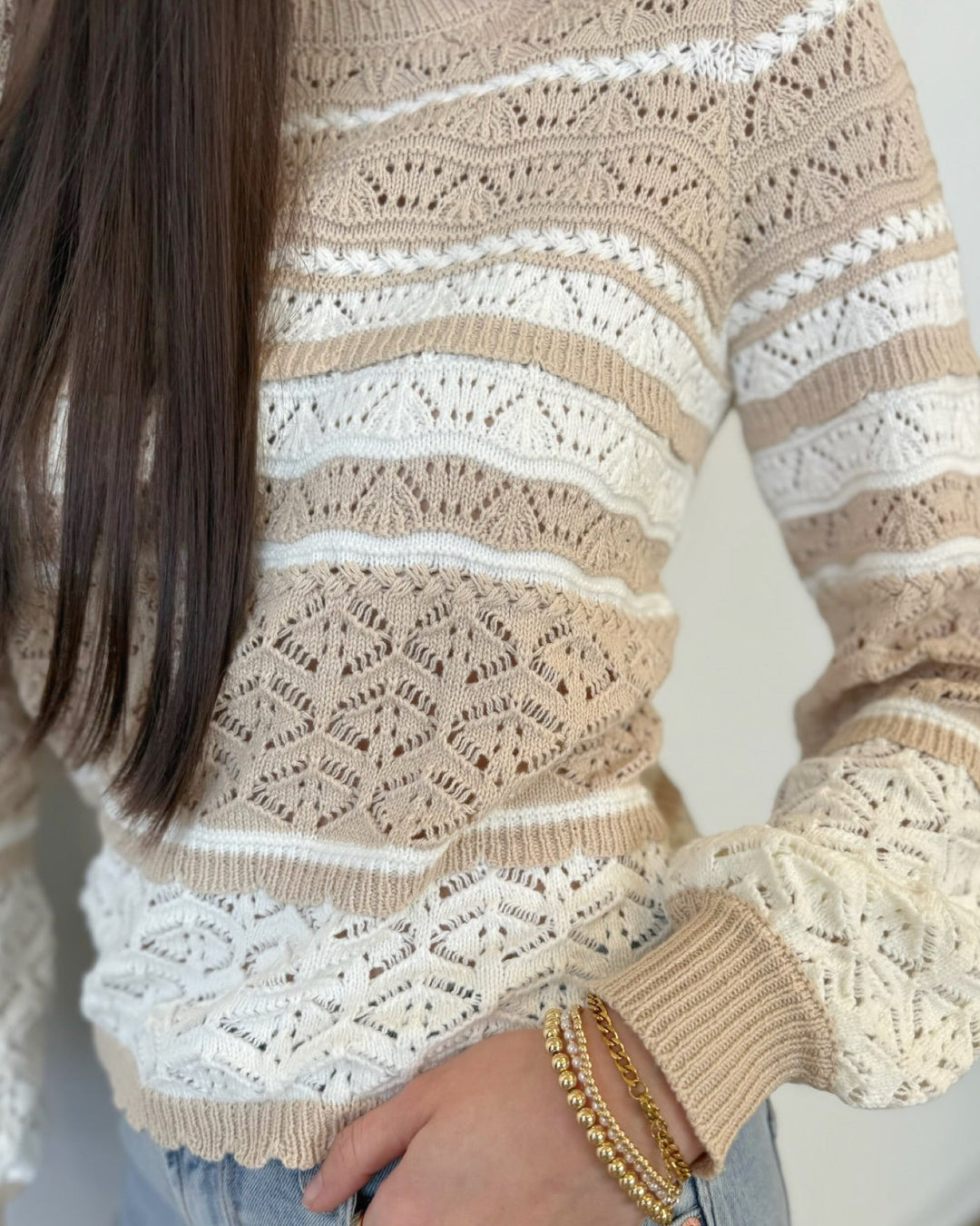 Blythe Long Sleeve Knit with Scalloped Trimlong sleeve knit