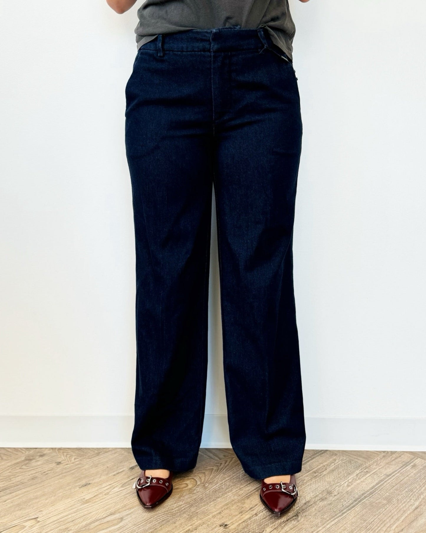 Briar Wide Leg Denim Inspired Trouser with PintuckTrouser