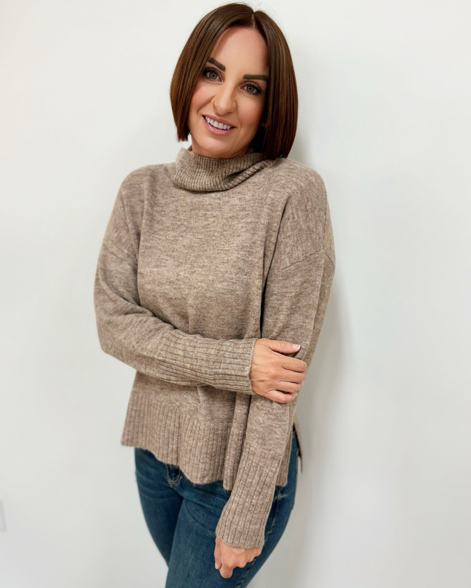 Brigette Relaxed Funnel Neck Knit SweaterSWEATER