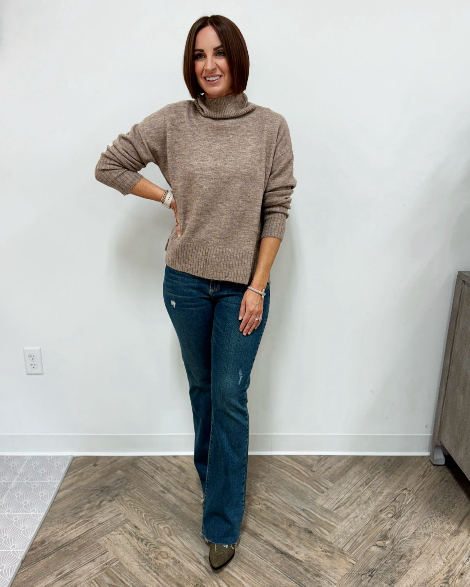 Brigette Relaxed Funnel Neck Knit SweaterSWEATER