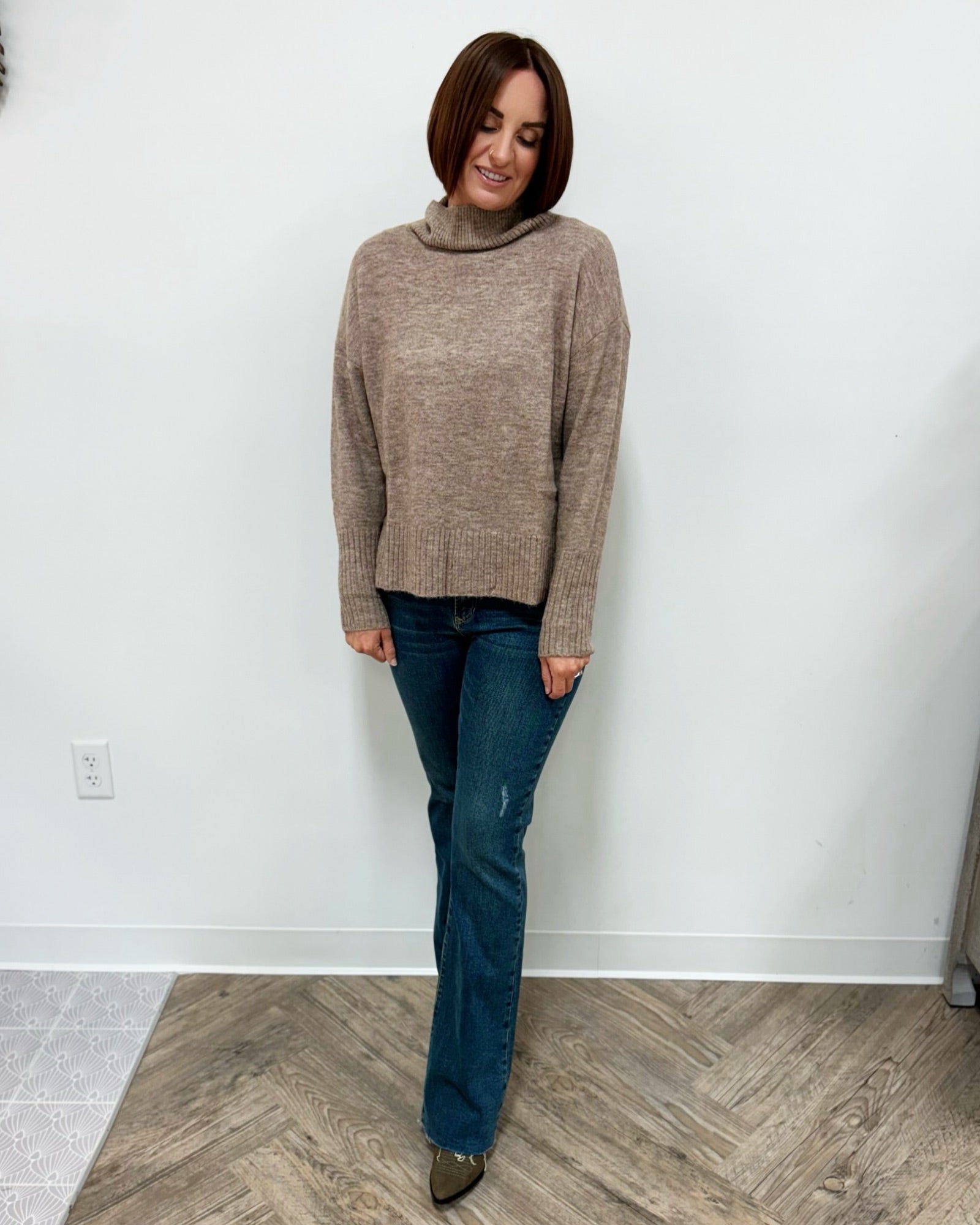 Brigette Relaxed Funnel Neck Knit SweaterSWEATER