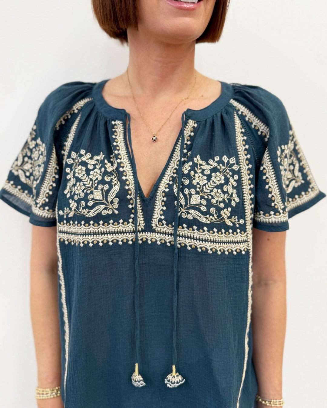 Camden Embroidered TopShort Sleeve Top