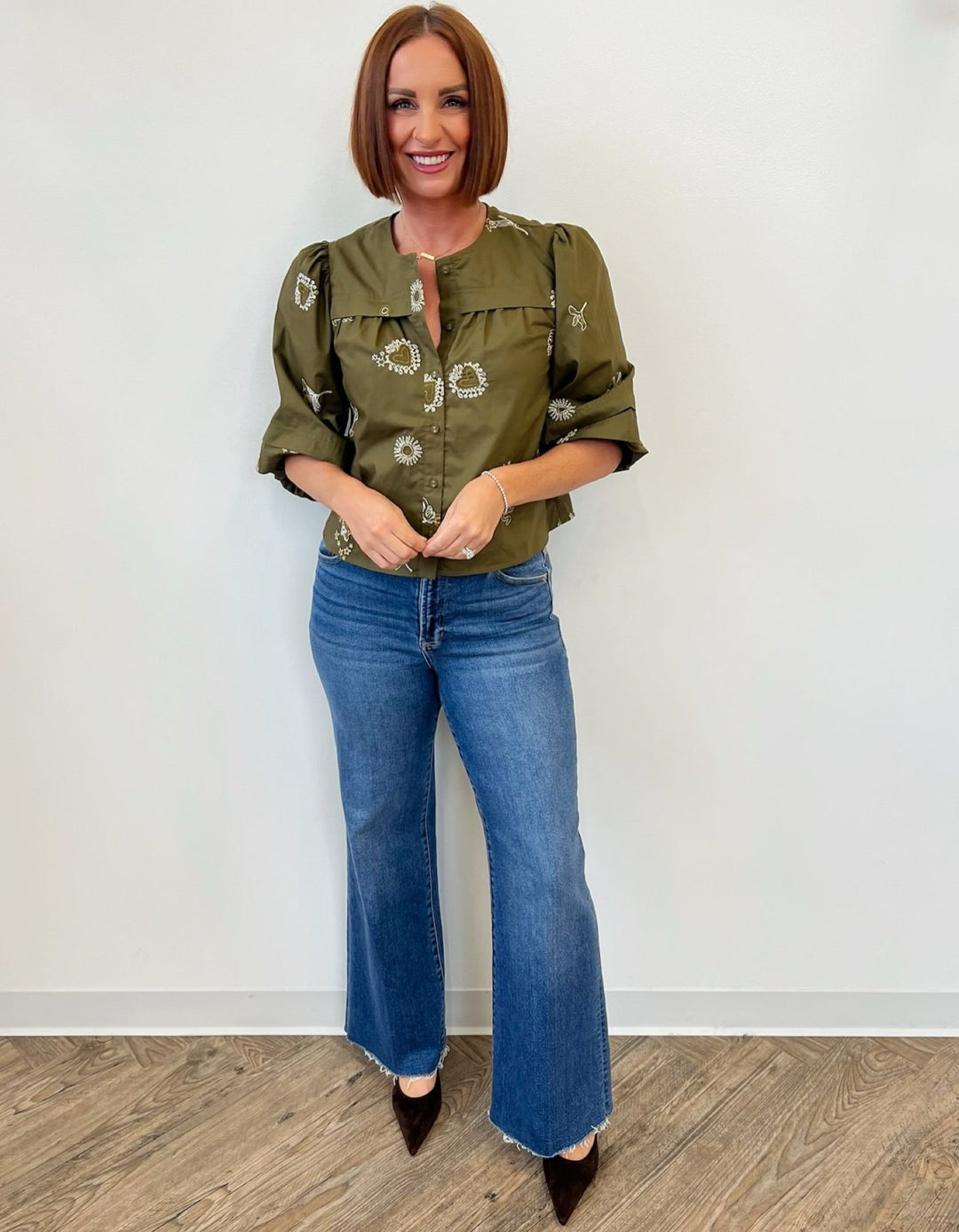 Camila Bubble Sleeve Button Downtop