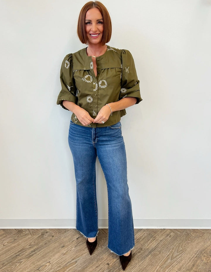 Camila Bubble Sleeve Button Downtop