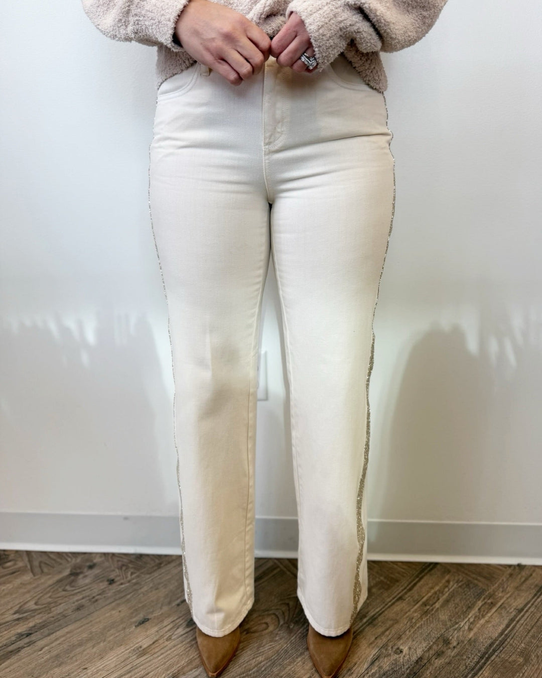 Carlena Straight Leg Jeans with Shimmer StripeJeans