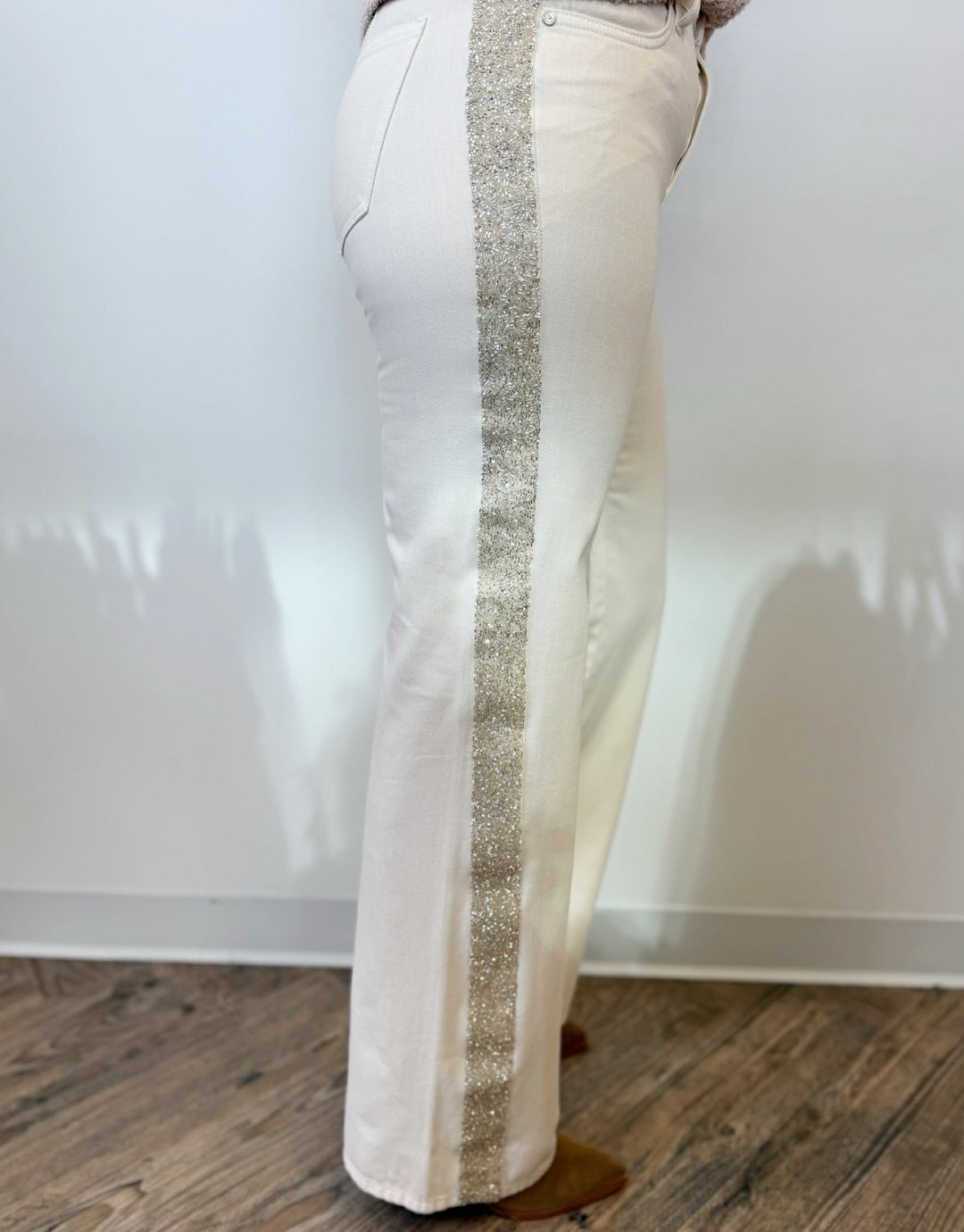 Carlena Straight Leg Jeans with Shimmer StripeJeans