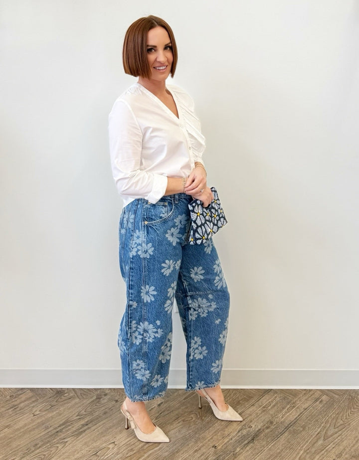 Caspian Daisy Printed Barrel JeansDenim Jeans