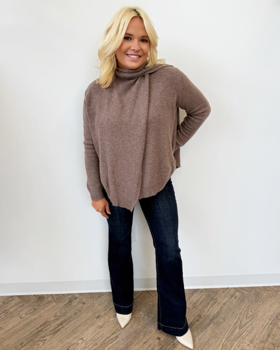 Chella Long Sleeve Knit with Draped NecklineSweater